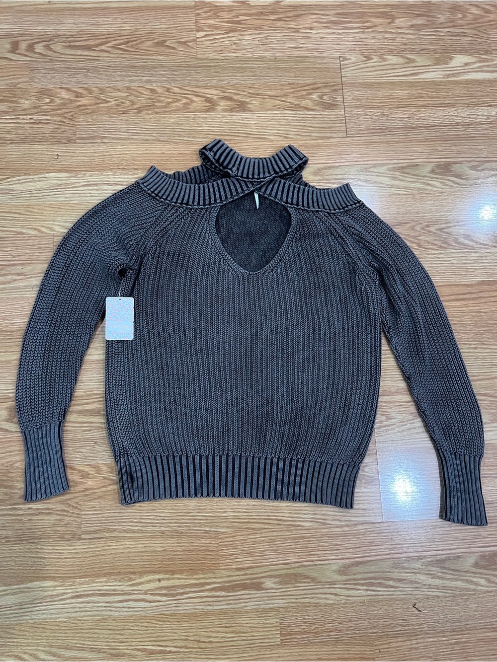 Free People Cold-Shoulder Chunky Knit Sweater - Brown - Picture 4 of 4